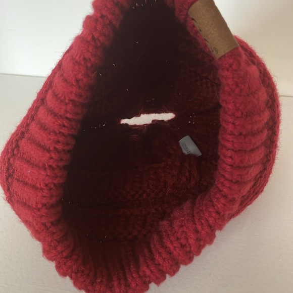 C.C. Exclusives Dark Red Maroon Color Knit Beanie with Ponytail Opening - Picture 7 of 11